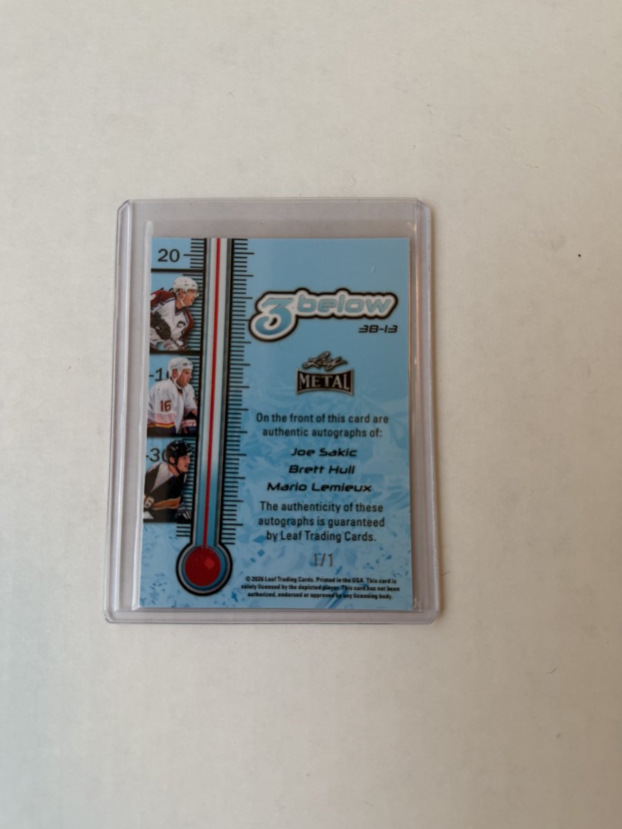 Leaf Metal 3 below triple auto Sakic Hull Lemieux — back