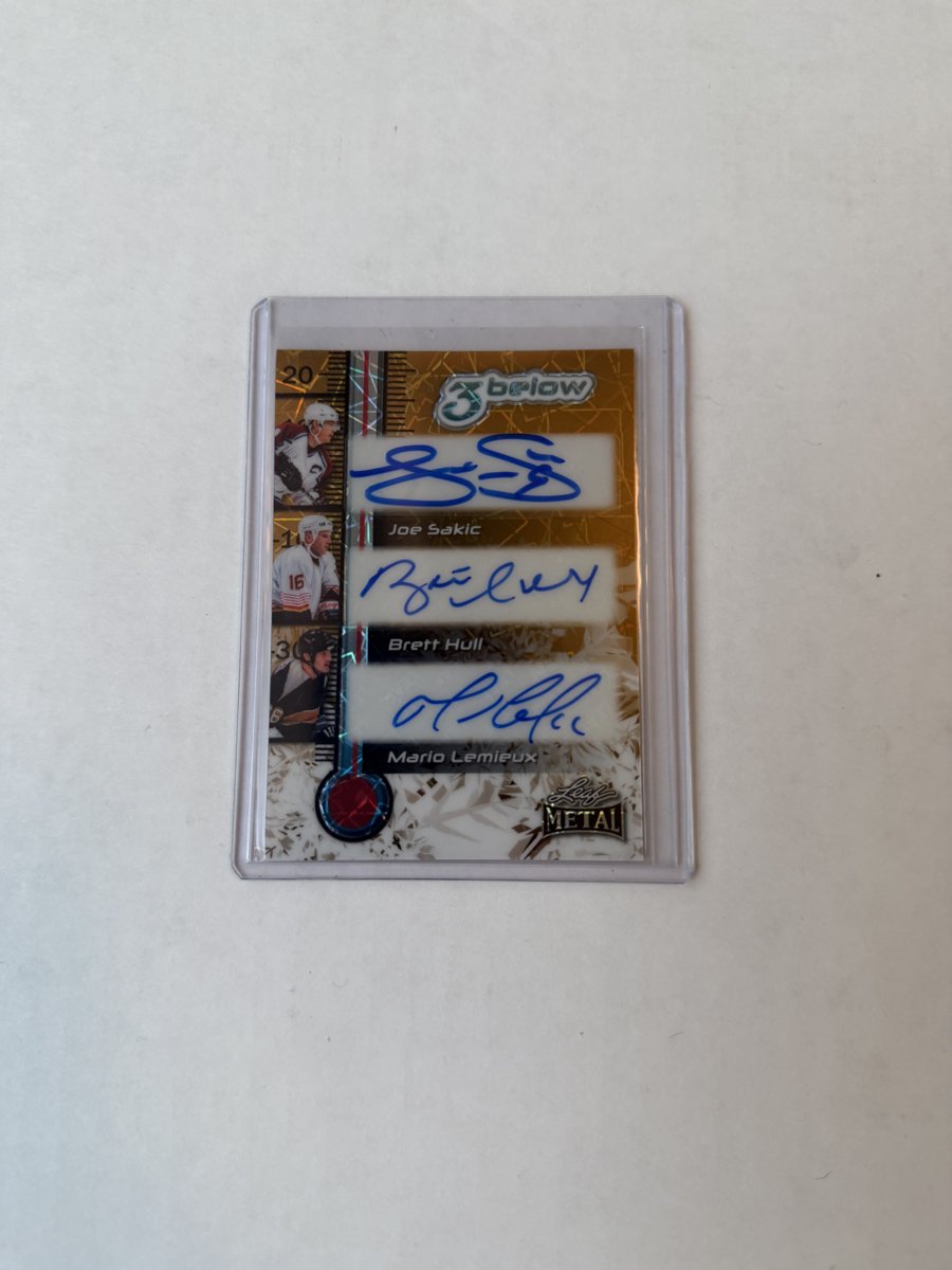 Leaf Metal 3 below triple auto Sakic Hull Lemieux — front