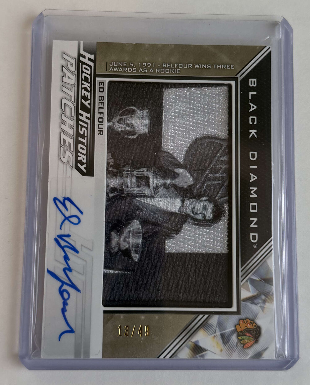 Ed Belfour Hockey History Patches Auto — front