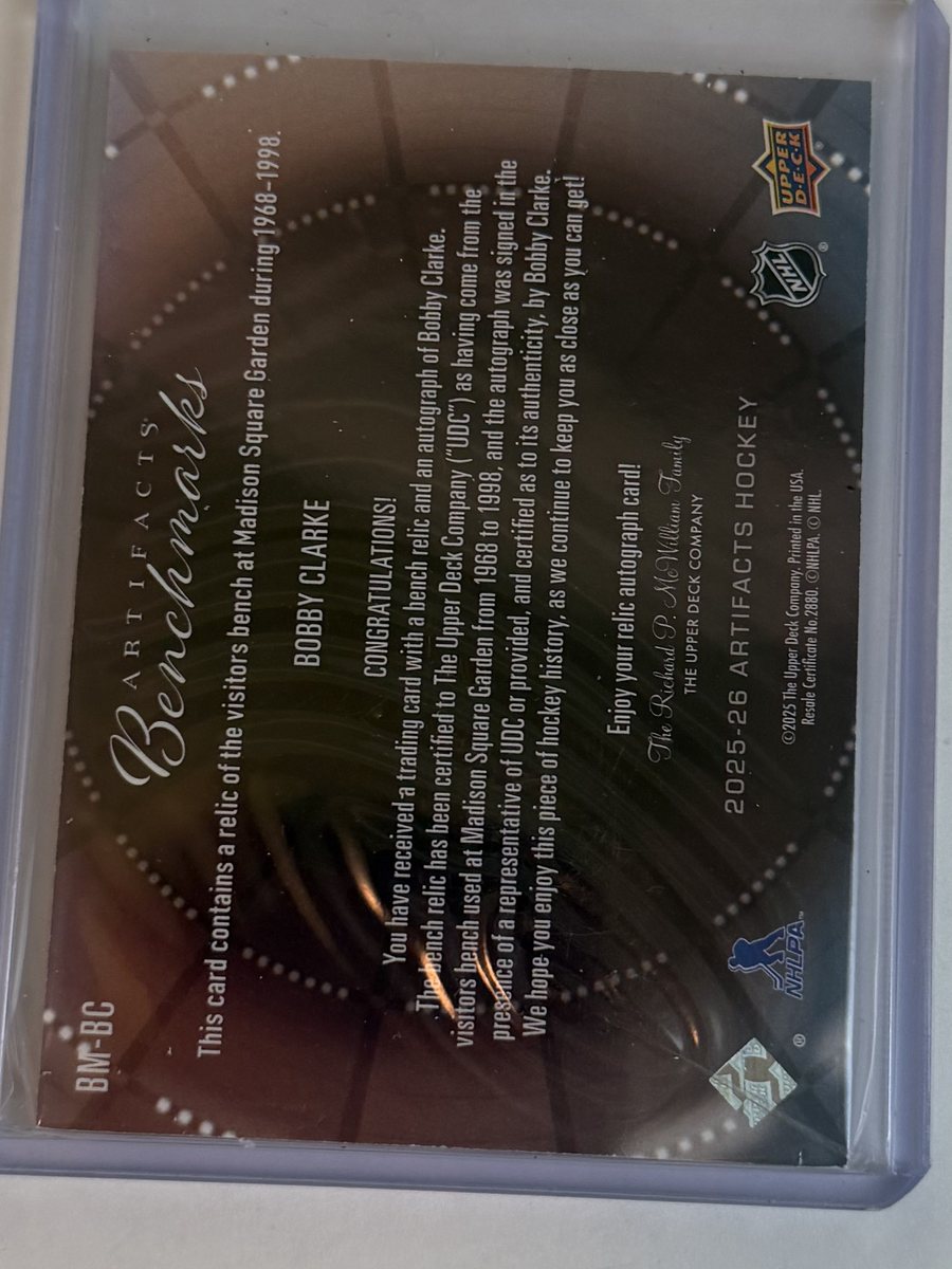 Bobby Clarke Artifacts Benchmarks Auto — back