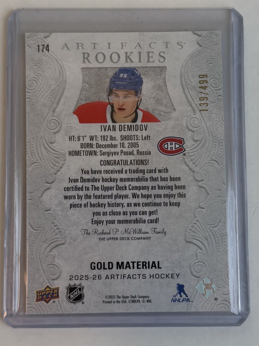 Ivan Demidov Artifacts Rookies — back