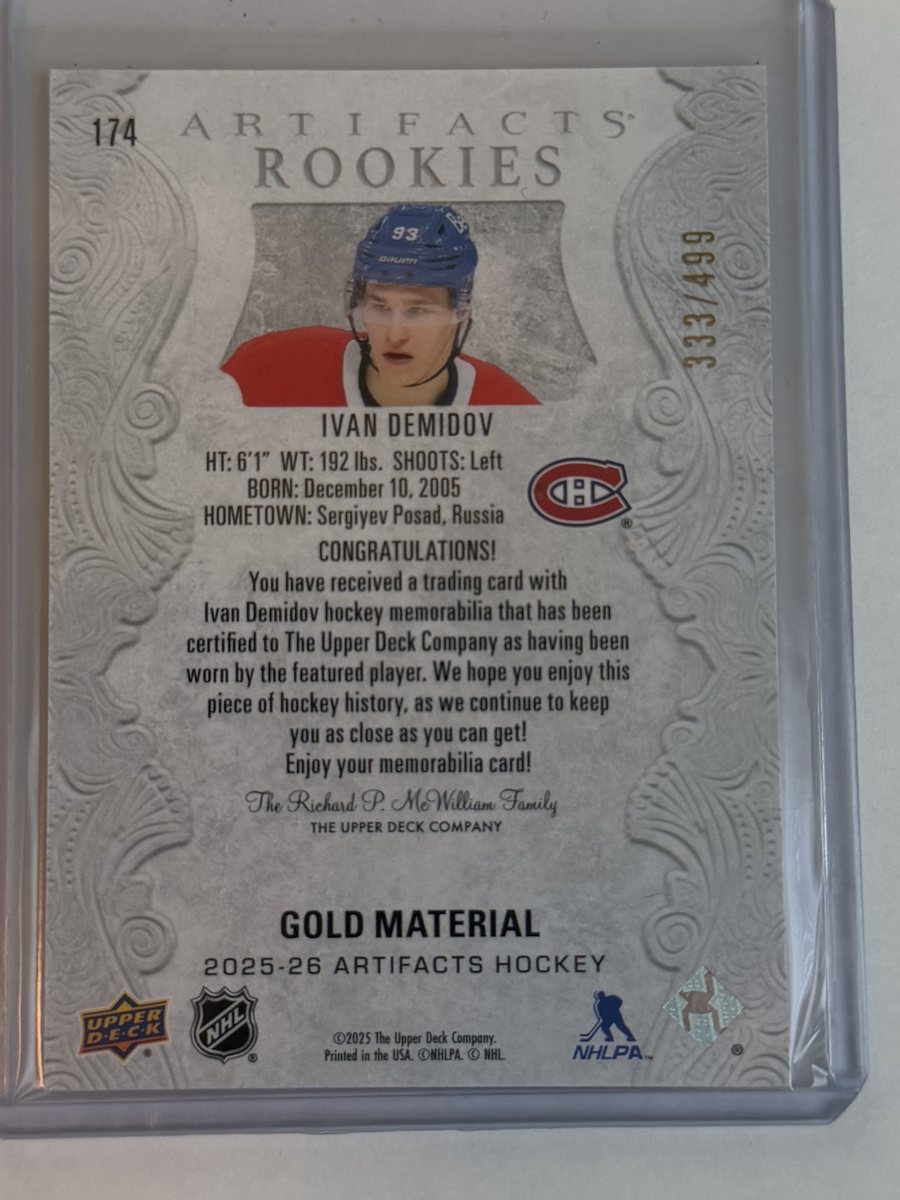 Ivan Demidov Artifacts Rookies — back