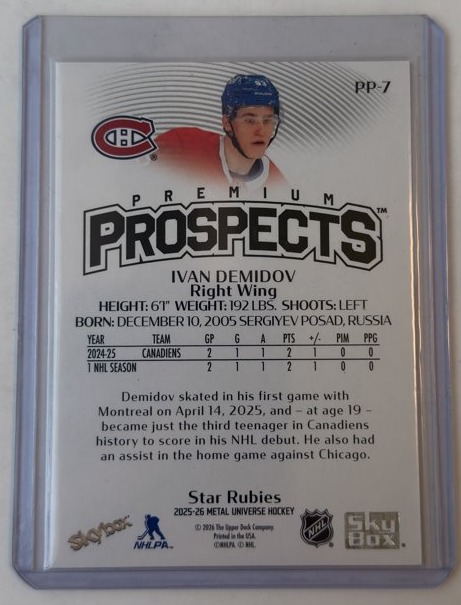 Ivan Demidov Premier Prospects Red Star Rubies — back