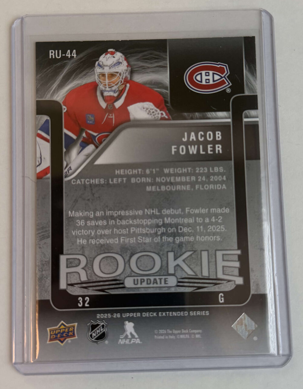 Jacob Fowler Rookie Update — back