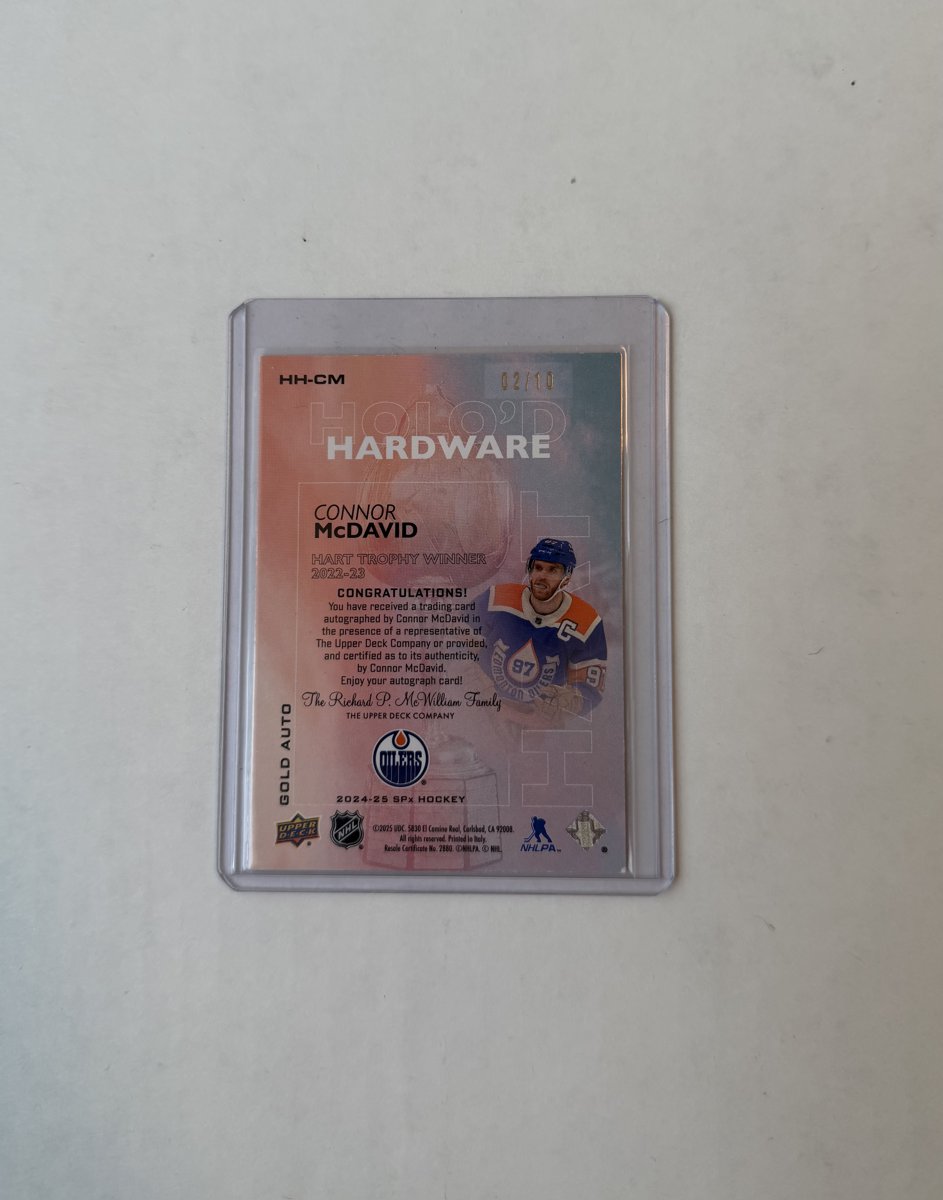 Connor McDavid Holo'd Hardware Gold Auto — back