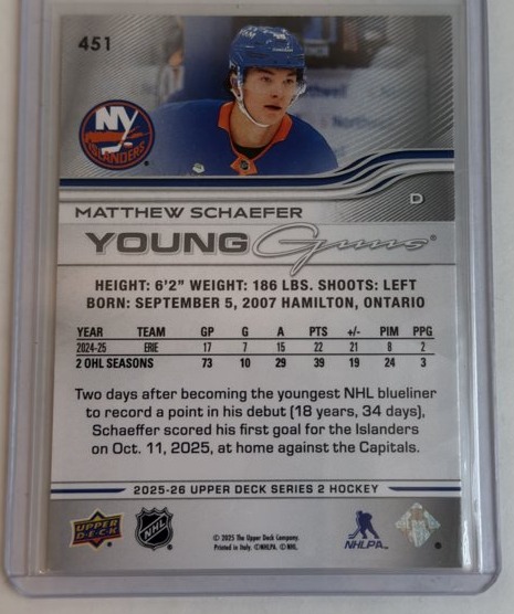 Matthew Schaefer Young Guns — back