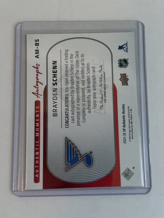 Brayden Schenn Authentic Moments Auto — back